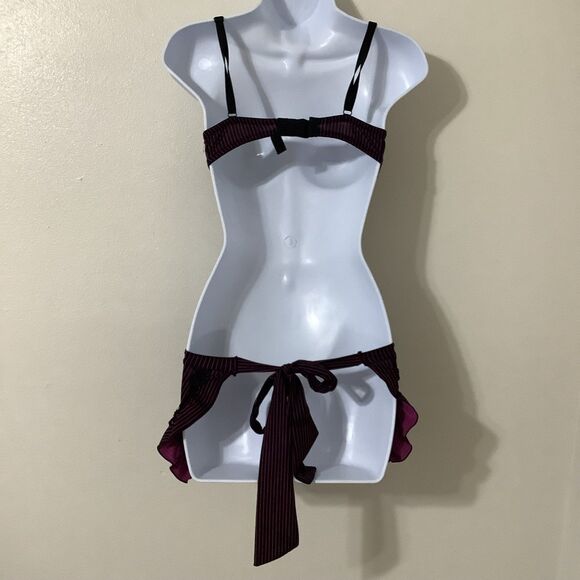 Marilyn Monroe Black Stripe Dollette Nymphet y2k Gyaru Apron Bow Lace Slip L - Picture 5 of 8